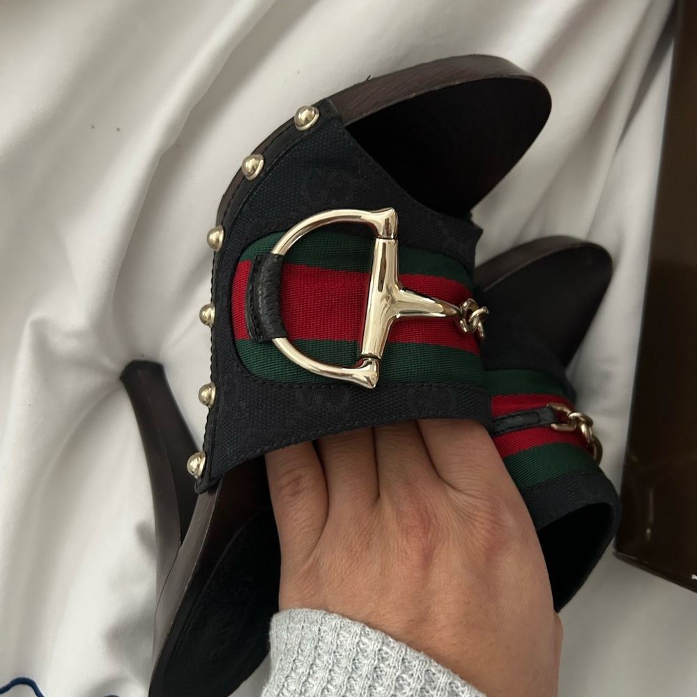 Gucci Black and Red Heels with Iconic Design